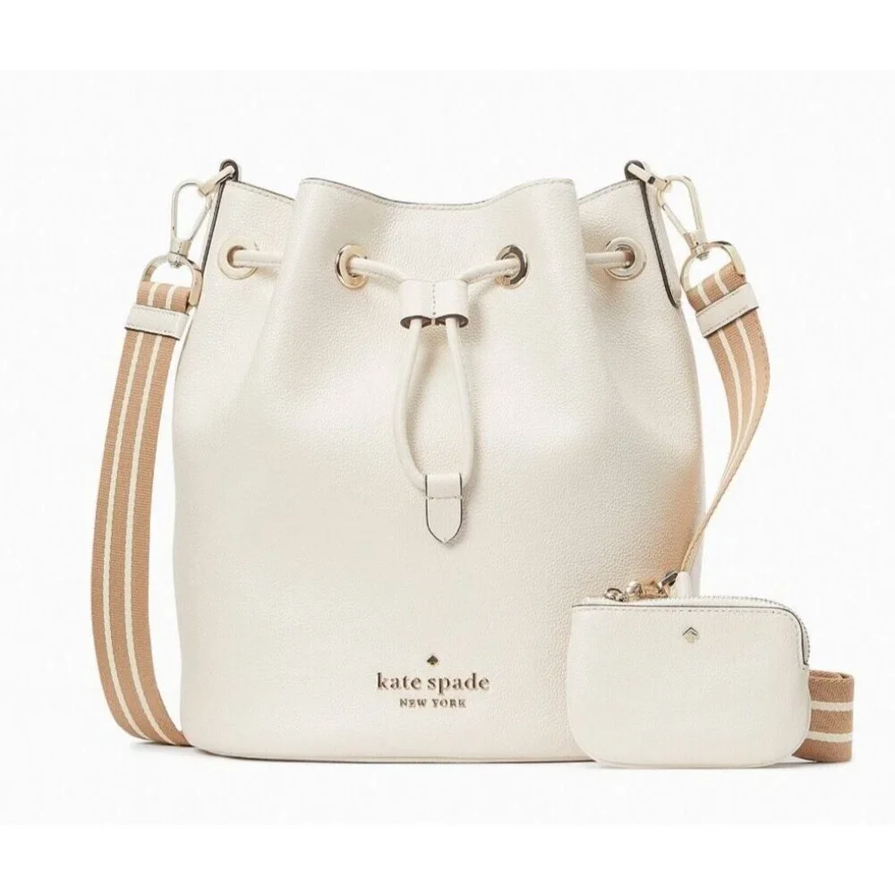 New Kate Spade Rosie Bucket Bag Pebble Leather Parchment Multi